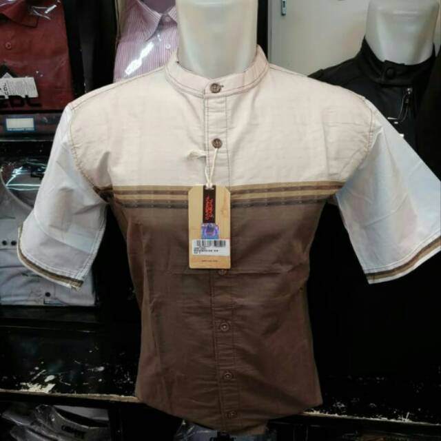 Kemeja Koko CARDINAL Original Trendy Kombinasi Krem Coklat Muda M L XL