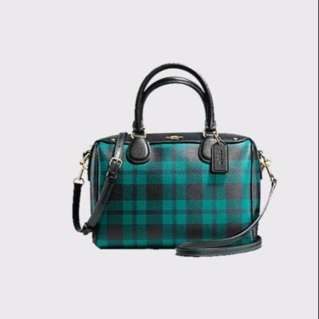 COACH mini Bennet Riley Plaid coated canvas Satchel tas Original authentic asli bag green