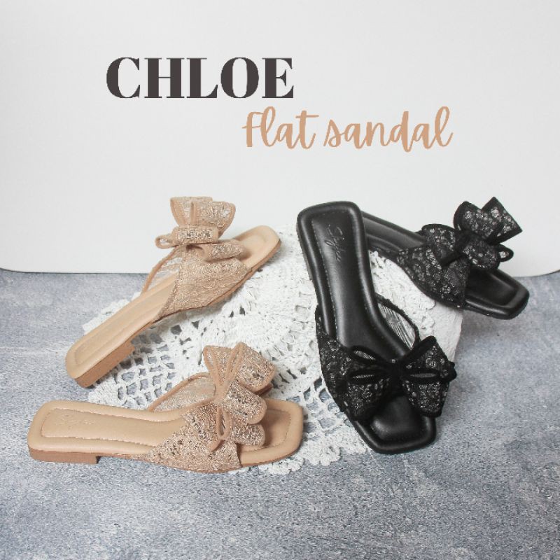 Sendal flat wanita pita lace CHLOE flat sandal