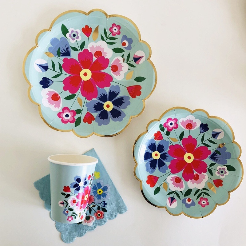 Chinese Series Paper Plates Paper Cups Napkins Flower Pattern Tableware Afternoon Tea Cake Plate