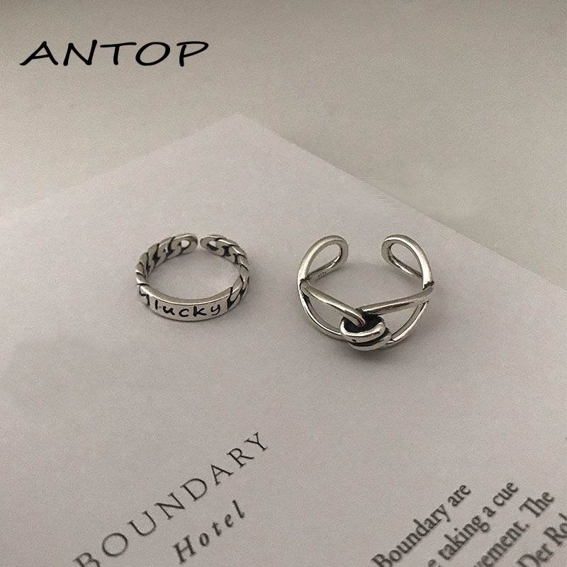 2Pcs Korea Fashion Terbuka Cincin Kepribadian Tren Indeks Cincin Gaya Punk Wanita Perhiasan Minoritas Minimalis Hadiah ANTOP