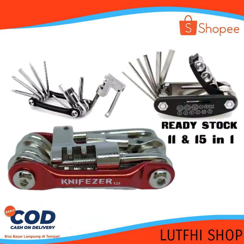 Kunci L Lipat Saku mini Serbaguna Sepeda 11 in 1 dan 15 in  L Obeng l bintang Pemutus rantai Toolkit
