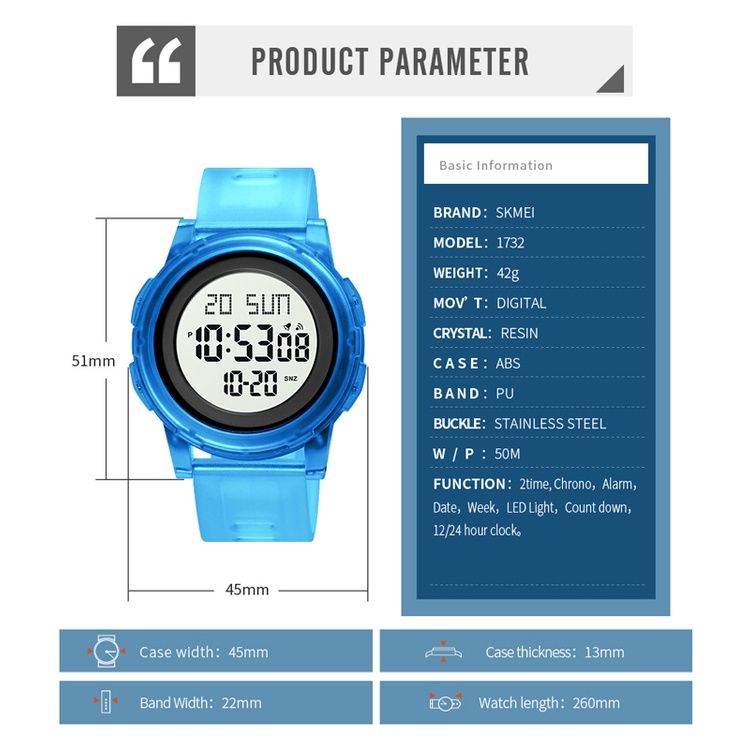 Jam Tangan Pria Digital LED 1732 Digital anti air Original SKMEINDONESIA