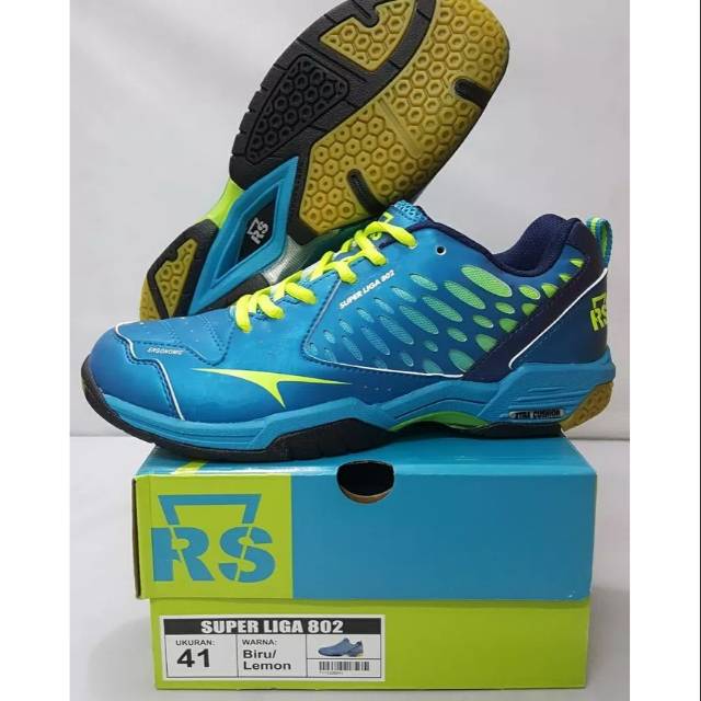 Sepatu Badminton RS SUPER LIGA 802 BLUE LIME DIJAMIN ORIGINAL