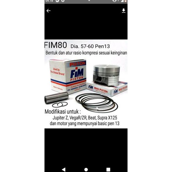 Piston Kit Piston Ring Pen Klip Fim Izumi Yamaha Vega Jupiter Z 57 57.5 58 58.5 59 59.5 60 Pen 13 Mm