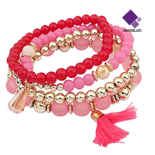 4pcs / Set Gelang Multilayer Bahan Resin Aksen Rumbai Gaya Etnik Untuk Wanita