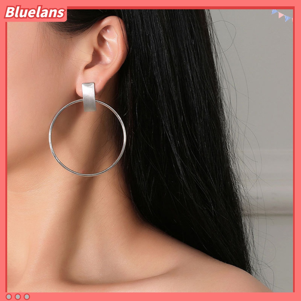 Anting Stud Bentuk Lingkaran Besar Persegi Panjang Geometris Gaya Minimalis Untuk Wanita