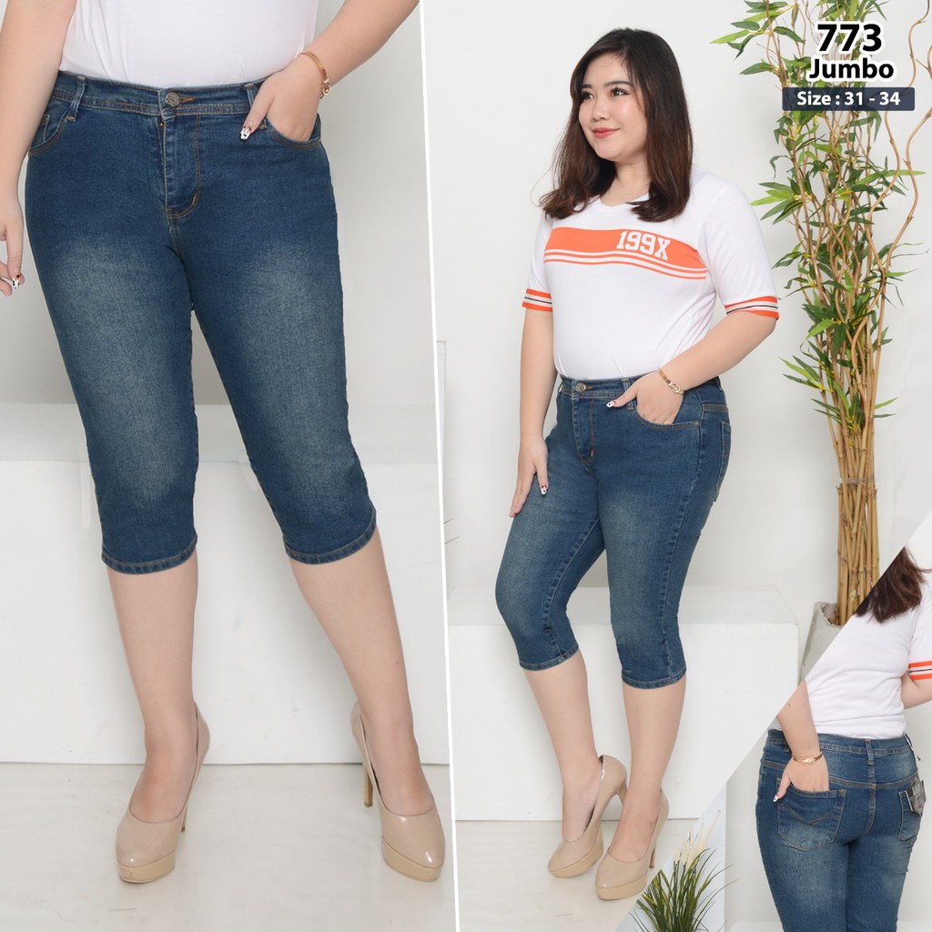 ( Bisa COD ) MC girl Celana Jeans 7/8 Wanita Jumbo / Celana Lepis Santai Cewek / Celana Denim Casual Big Size 1/2 / Celana Jins 7/9 Lgo