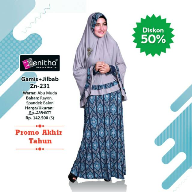 Zenita,ZN 231 Abu,gamis set hijab,gamis zenitha promo,gamis best seller