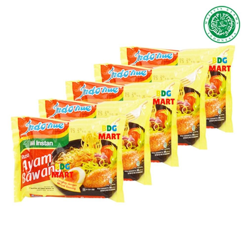 

5PCS Indomie Ayam Bawang Mie Instan Kuah Lengkap Dengan Minyak Bawang Halal MUI - 5pcs x 69gr