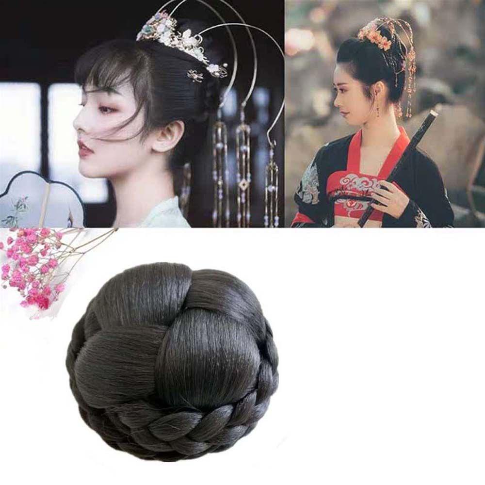 NEEDWAY Sanggul Rambut Kepang Wanita Penari Penutup Rambut Palsu Scrunchies Hair Pieces Wrap