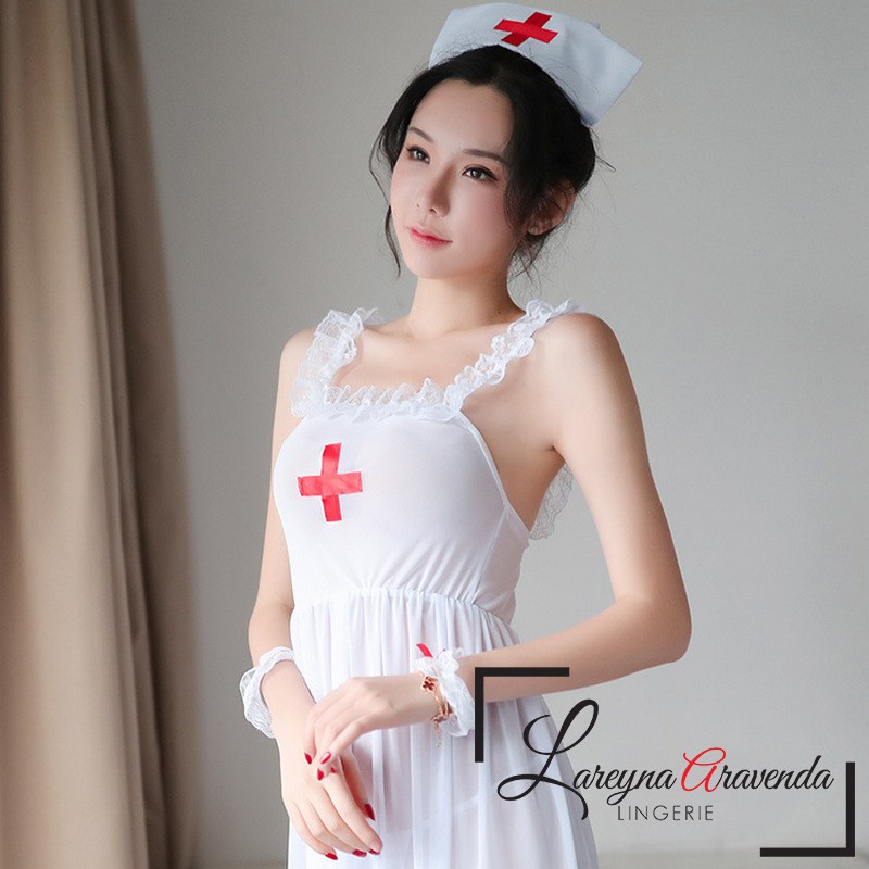 Set Lingerie + G String Seksi Model Cosplay Sensual Nurse LG154