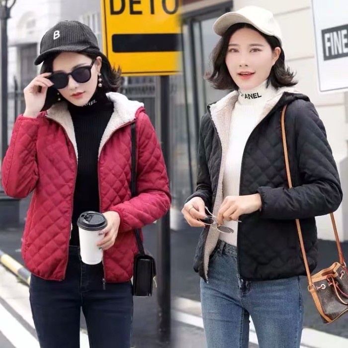 Jaket bulu tebal musim dingin wanita Winter jacket with hoodie