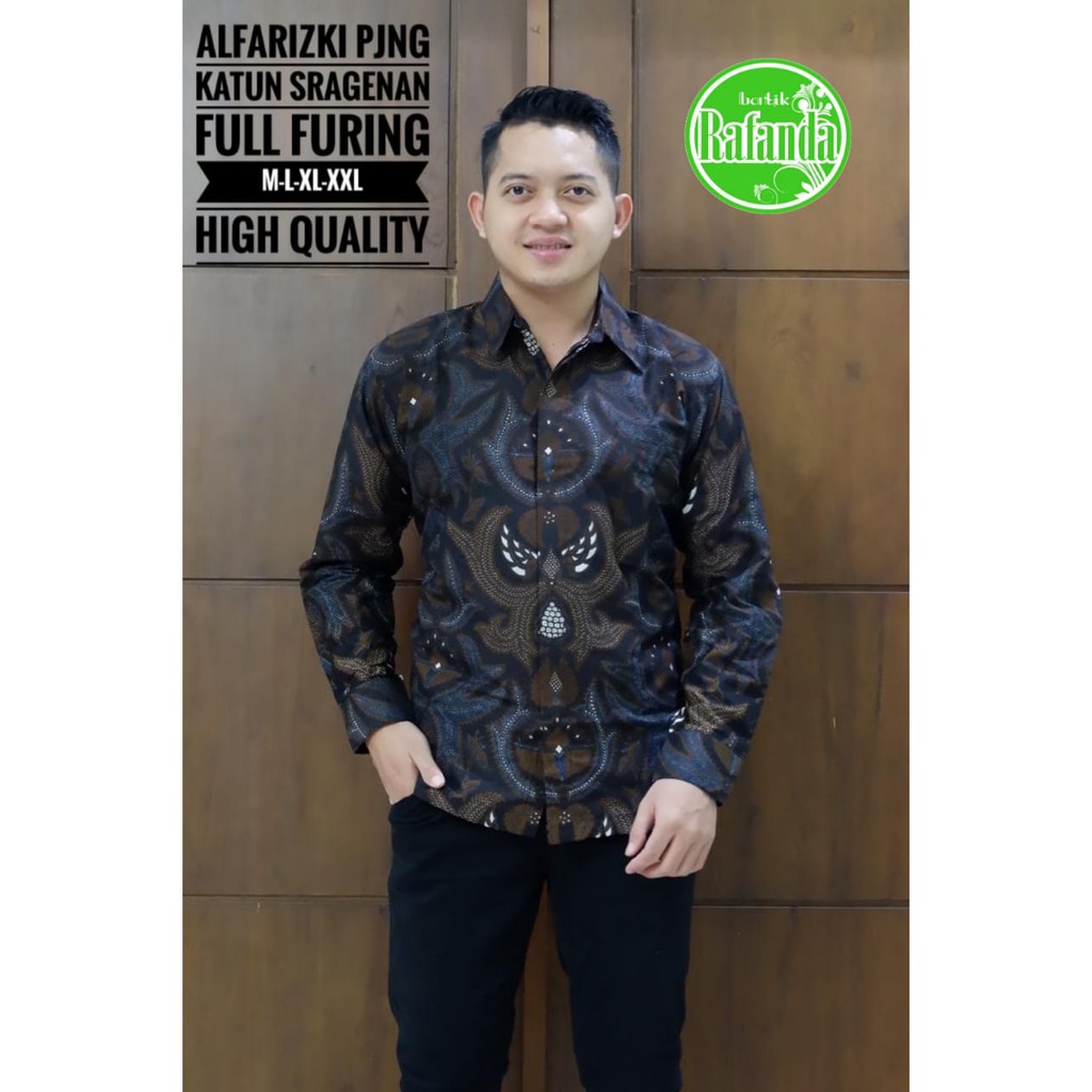 ALFARIZKI Atasan Kemeja Batik Pria Lapis Furing PREMIUM Lengan Panjang Batik Rafanda Solo