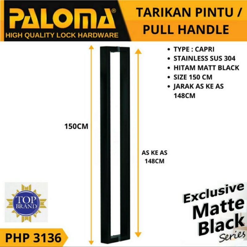 PALOMA PHP 3136 CAPRI PULL HANDLE TARIKAN GAGANG PINTU 1,5 METER HITAM MATTE  BLACK