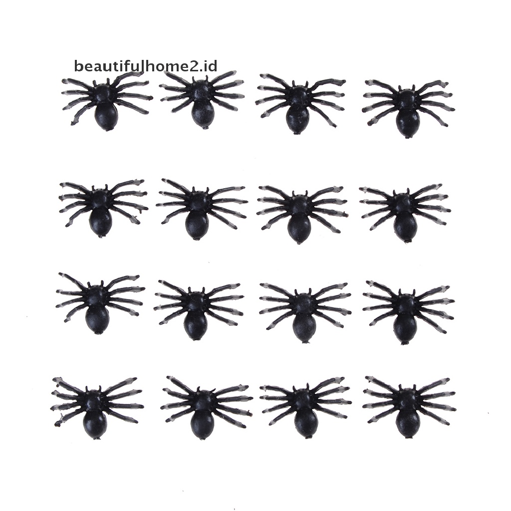 (Beautifulhome2.Id) 50 Pcs Mainan Laba-Laba Palsu Bahan Plastik Warna Hitam Untuk Lelucon / Halloween