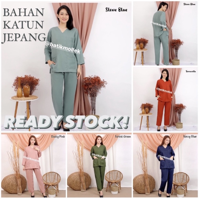 READY! Baju OK/ Baju Jaga Dokter/ Scrubs KATUN JEPANG Lengan Tangan Panjang (1 set baju dan celana) UNISEX