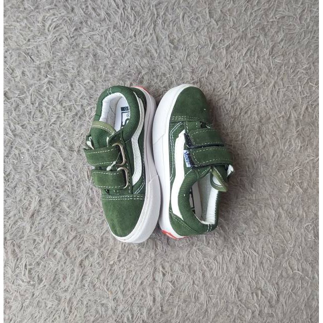 SEPATU VANS IMPOR KIDS VELCRO HIJAU ARMY GREEN PEREKAT KADO ANAK KECIL TK SD COWOK CEWEK SEKOLAH