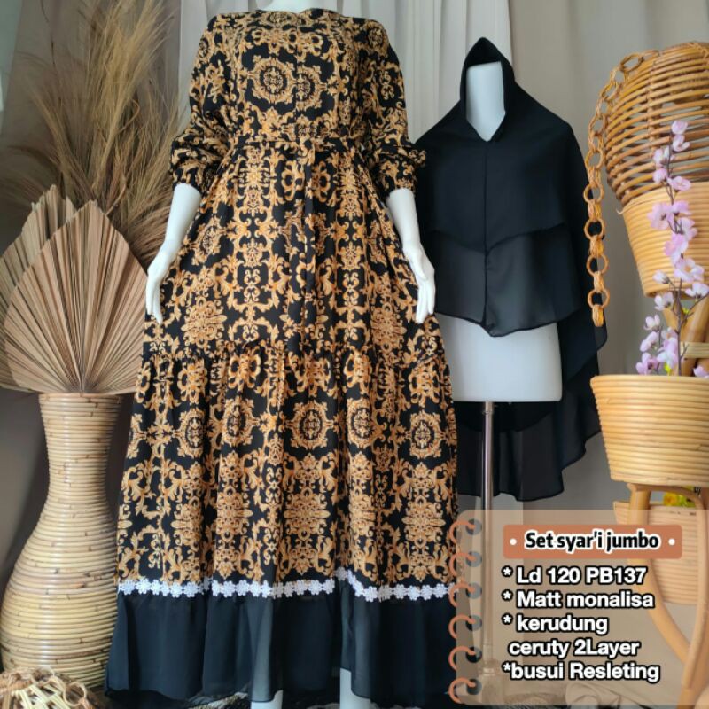 GAMIS SET MONALISA MOTIF SULTAN- GAMIS SET JILBAB SERUTI - GAMIS JUMBO