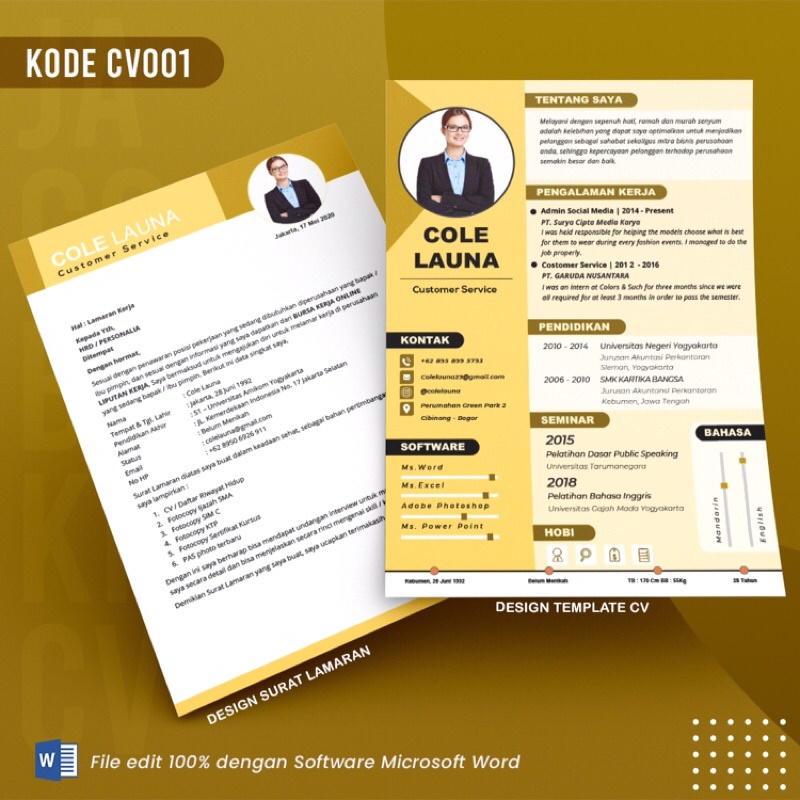 Template CV Siap Edit 100% dengan Ms.Word - JagoBikinCV Kode 001