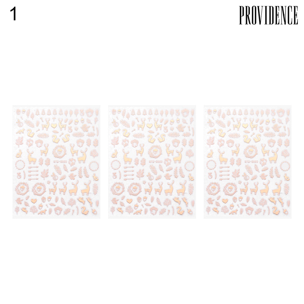 Providence 3Pcs Rose Gold Xmas Snowflake/Elk Nail Sticker Adhesive Decals Manicure Decor