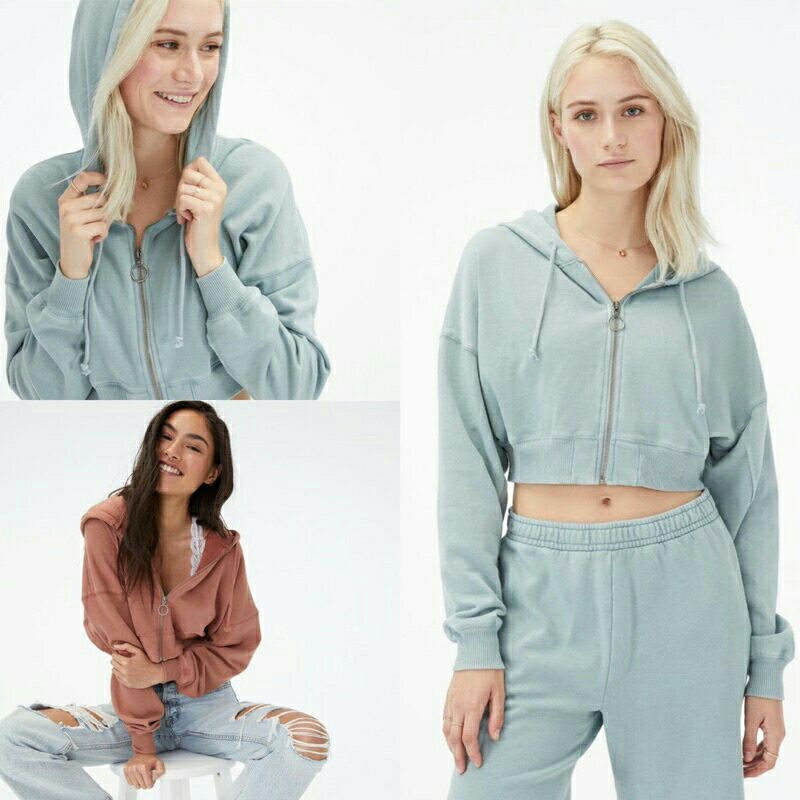 Sweater Jacket Aero Crop Hoodie Wanita