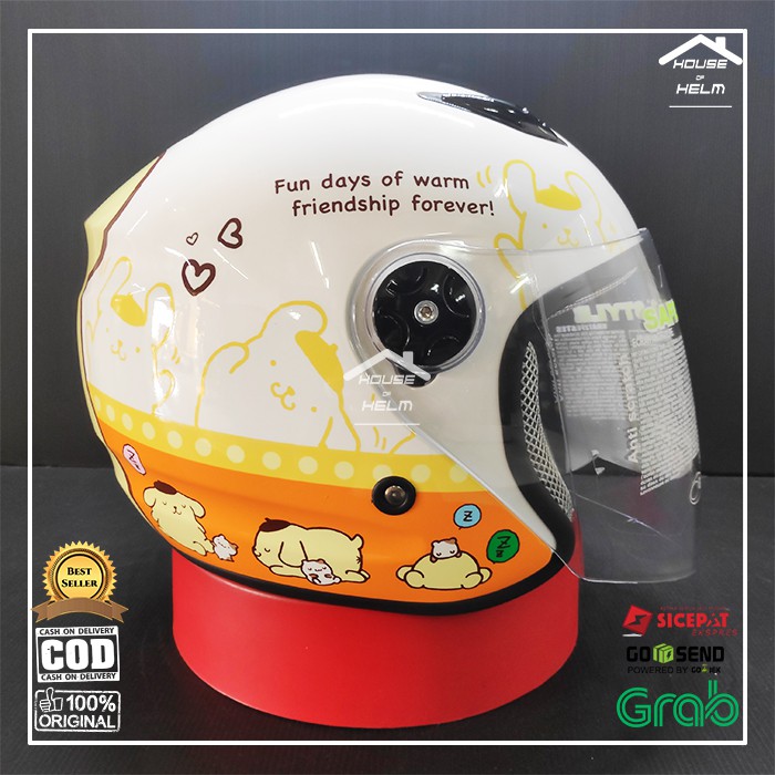 Helm Cewe Cewek Wanita Uniseks Cowok Cowo Half Face Halfface BMC Milan Pompompurin White Cream lucu