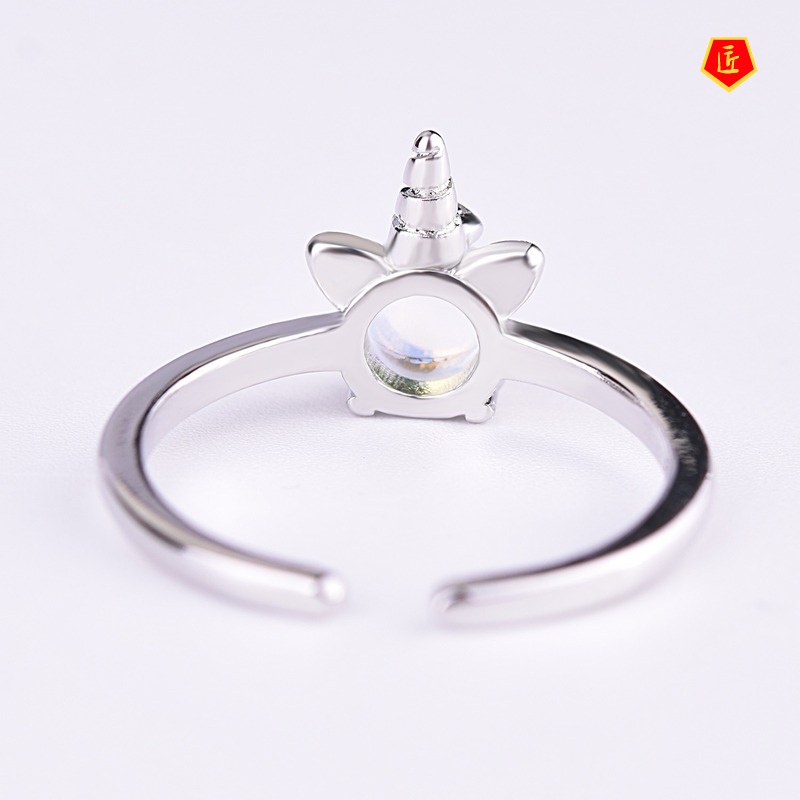 [Ready Stock]Colorful Moonstone Unicorn Ring for Women Korean Simple Personalized