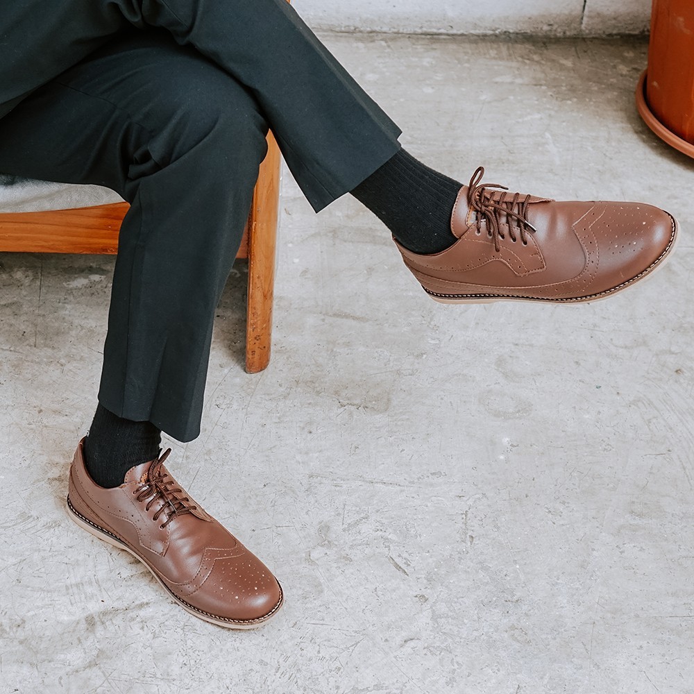 King Brown | Sepatu Pantofel Vintage Ori Klasik Kulit Pria Cowok Men Wingtip Footwear | FORIND Joey