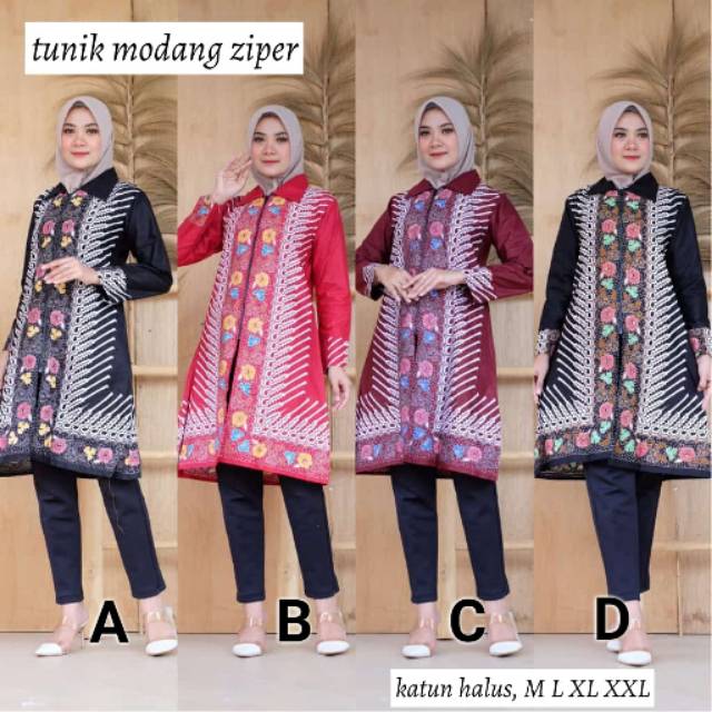 Tunik modang zipper batik modern kekinian