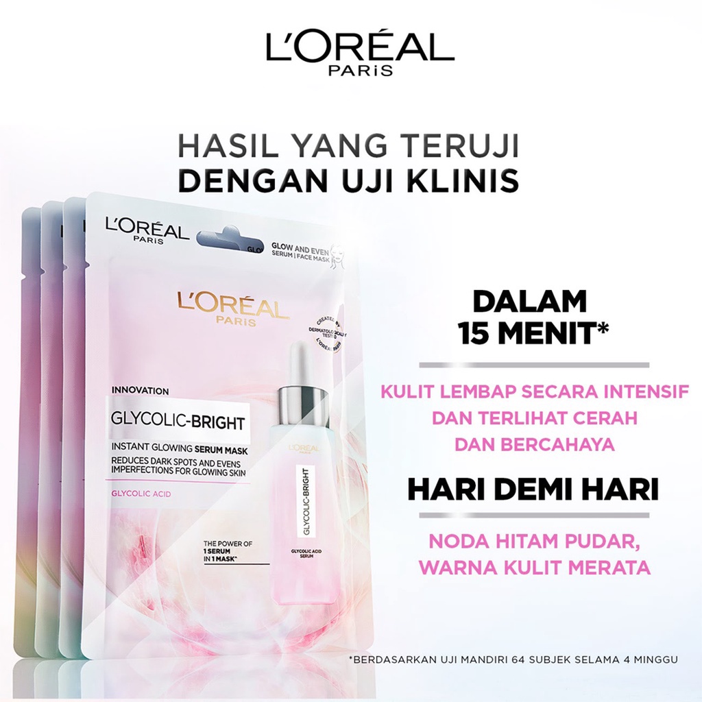 ❤ BELIA ❤ LOREAL PARIS Glycolic Bright Glowing Series | Instant Serum | Daily Cleanser Foam | Cream Day SPF 17 | Night | Mask Sheet | Acid | L'Oreal | BPOM