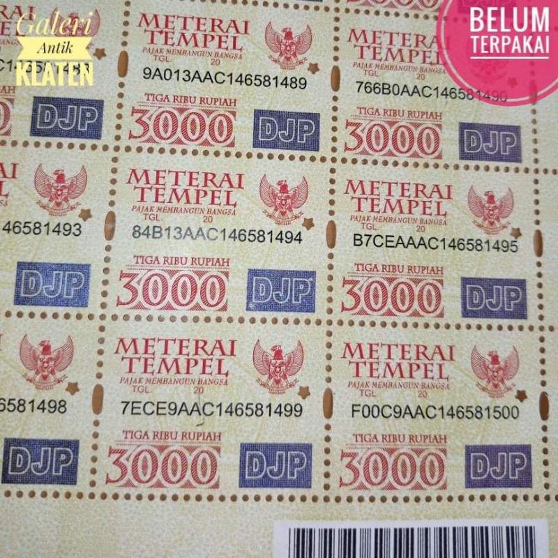 

1pcs Materai Tempel Rp 3000 Rupiah Tahun 2009,2010,2011,2012,2013,2014,2015 matrai lama kuno 3.000
