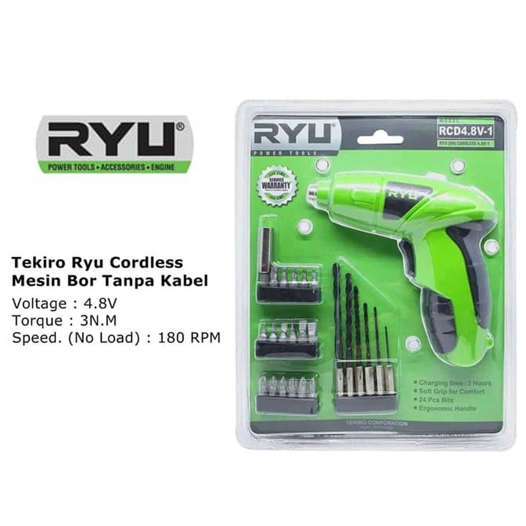 RYU cordless drill RCD 4.8V-1 bor batere cordless tanpa kabel screwdriver plus MATA OBENG SET