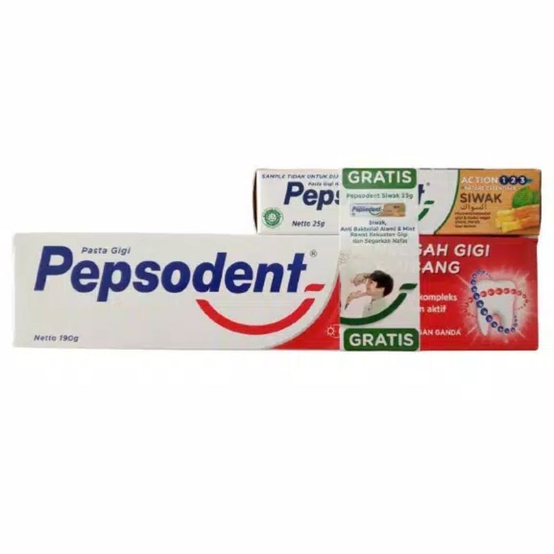 Pepsodent white 190 gr  bonus pepsodent siwak 25 gr