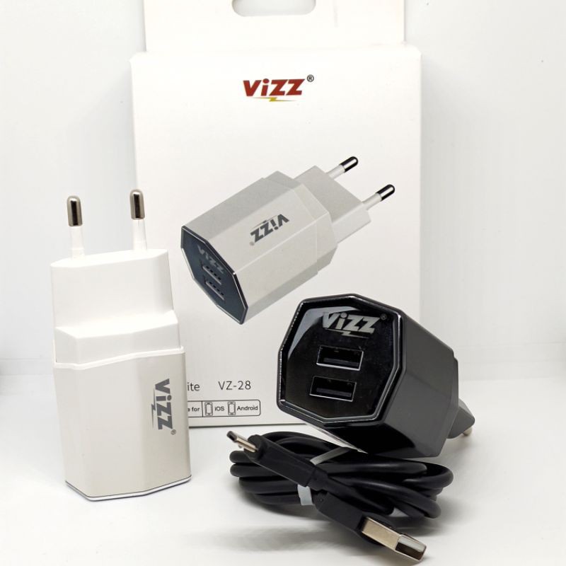 Charger Vizz VZ28 Tavel Charger LED 2,1A 2USB Kabel Micro 1Meter