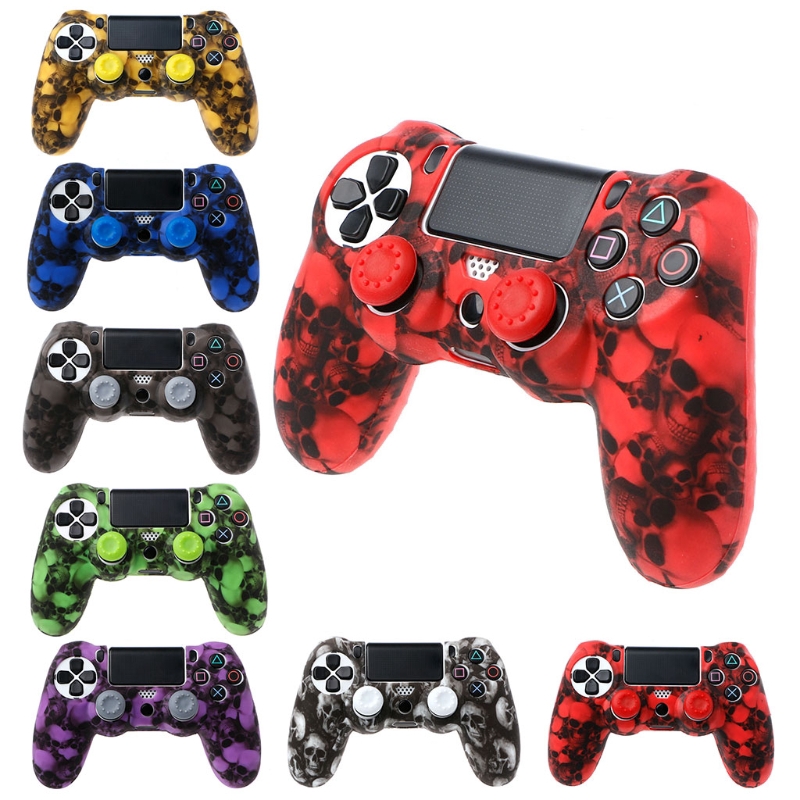 Set Casing Gamepad Controller PS4 Pro Bahan Silikon Motif Tengkorak Ada 7 Warna+2 Tutup Joystick Cap