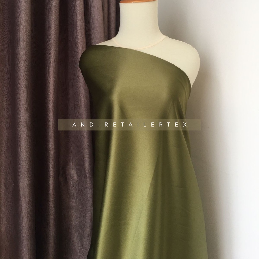 Kain Satin Velvet Premium Warna Hijau Army Semi Olive Bahan Seragam Bahan Furing Bisa untuk Background Backdrop Foto Produk