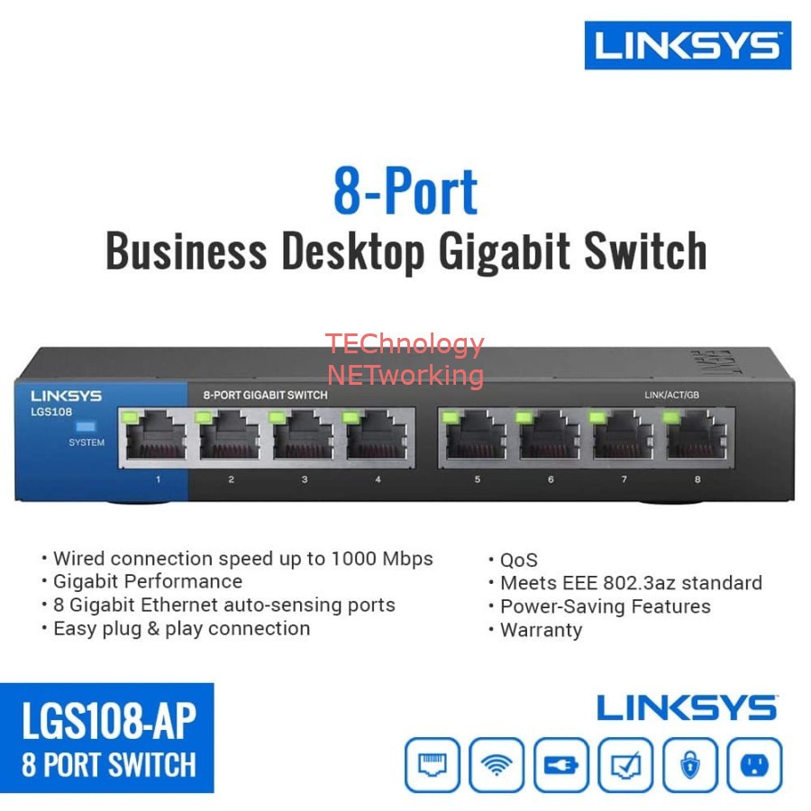 LINKSYS LGS108-AP : 8-Port Business Desktop Gigabit Unmanaged Metal Case Switch