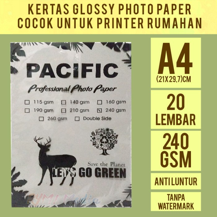 

Senikertas- Kertas Foto Glossy 240 Gsm A4 Isi 20 / Photo Paper Tebal Single Side -Kertas-Seni.