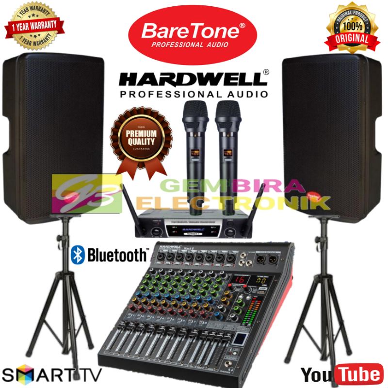 Paket Speaker Aktif Baretone 12 inch Max12hd Mixer 8 channel Hardwell