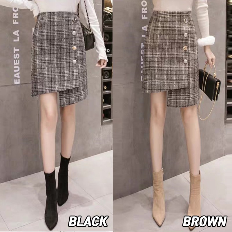 KARAKOREA 8808-2 Tzuyu Tweed Midi Skirt/Rok Midi/Rok kerja/Rok Korea Skirt