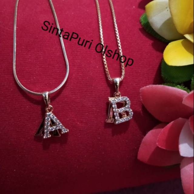 Kalung Huruf Abjad Dobel/ kalung nama liontin/ kalung huruf kecil/ kalung huruf murah/ kalung