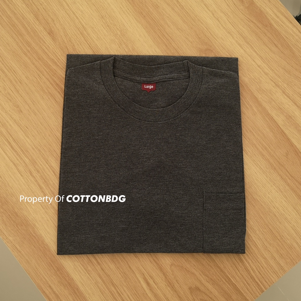 KAOS POLOS SAKU PRIA POCKET TANGAN PENDEK WARNA HITAM BLACK MISTY UKURAN S-XL BAHAN TWOTONE 30S ORGINAL