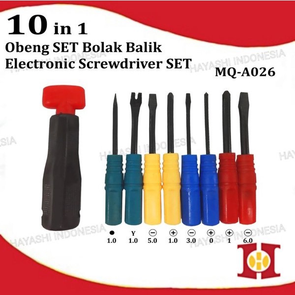 Obeng Min Plus Kembang Set 10 In 1 Service Elektronik HP PC Komputer