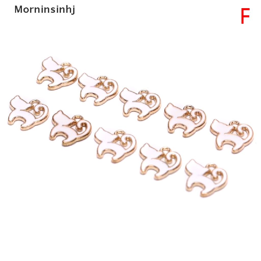 Mornin 10pcs / Pak Liontin Enamel Bentuk Kucing Lucu Untuk Aksesoris Perhiasan Wanita DIY