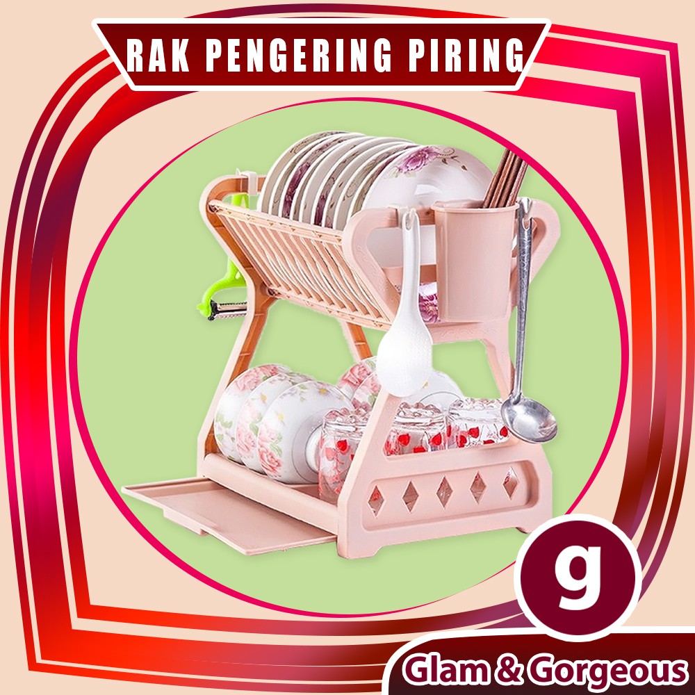 Rak Piring Dua Susun Pengering Gelas dengan Holder Sendok dan Gantungan RD010