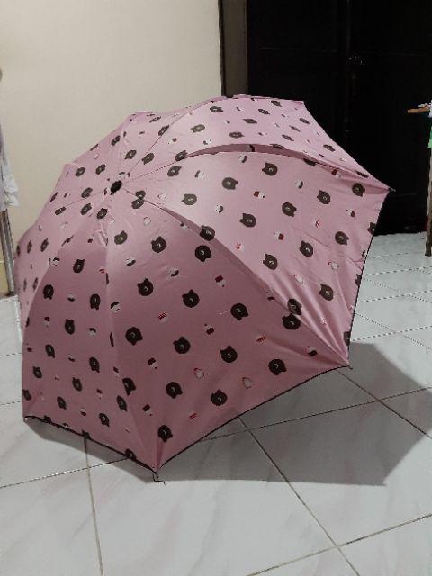 Payung Lipat Karakter Polkadot Line Brown / Payung Lipat Premium Karakter Lucu Imut Unik Polkadot