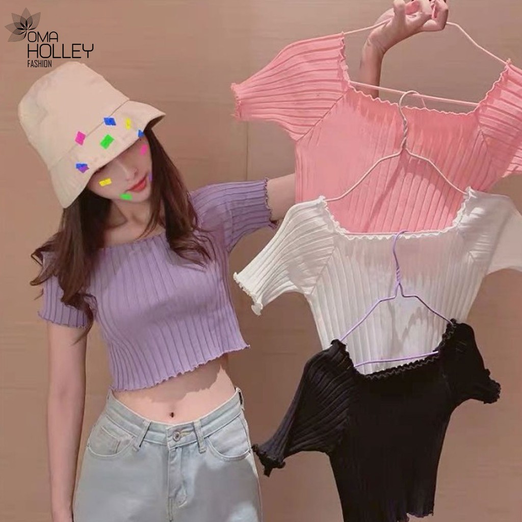 (COD) OH Fashion Blouse Sabrina Crop Wanita Import #2020 🟠