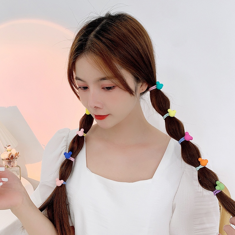 10pcs / Set Ikat Rambut Karet Elastis Motif Kartun Gaya Korea Untuk Anak Perempuan