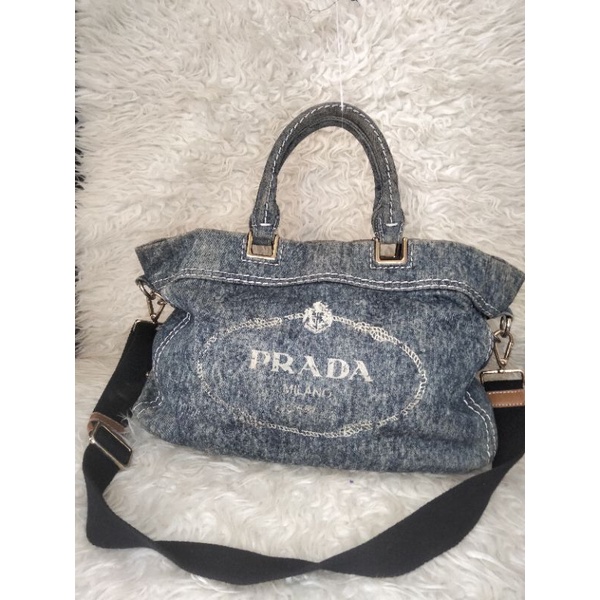 Prada denim Sling bag ziper lempo preloved second bekas